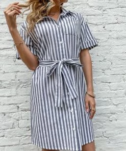 BFZY NEW ARRIVALS ANTONETTE DRESS - GREY STRIPE