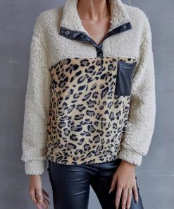 YBL New In Clothing Smaibulun | Leopard Color Block Fuzzy Pullover
