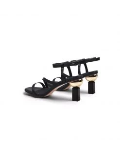 Jady Rose NEW ARRIVALS JadyRose | Block Heel Leather Black Ankle Strap Sandal