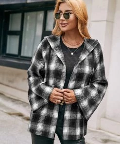 YBL Smaibulun | Plaid Button-Neck Hooded Jacket New In Clothing