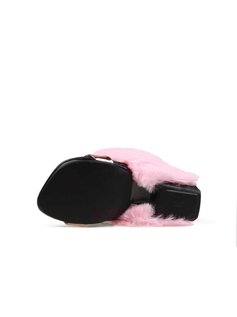 Jady Rose JadyRose | Faux Fur Strap Leather Wedge Sandal - Baby Pink 7 Jady Rose JadyRose | Faux Fur Strap Leather Wedge Sandal - Baby Pink