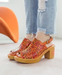 SOFFIA | ORANGE FLORAL EMBOSSED PERFORATED LEATHER SANDAL