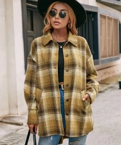 YBL New In Clothing Smaibulun | Side Pockets Plaid Button-Up Shirt Jacket