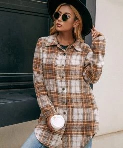 YBL Smaibulun | Gingham Button-Up Shirt Jacket - Brown 8 YBL Smaibulun | Gingham Button-Up Shirt Jacket - Brown