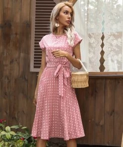 BFZY NEW ARRIVALS GIVEN SPOT DRESS - PINK