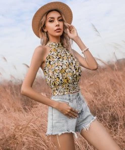 BFZY Floral Sleeveless Crop Top