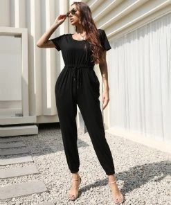 BFZY Black Tie-Waist Surplice Jumpsuit | Women
