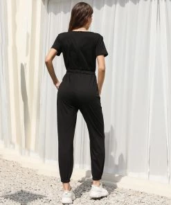 BFZY Black Tie-Waist Surplice Jumpsuit | Women