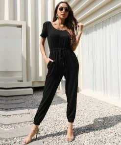 BFZY Black Tie-Waist Surplice Jumpsuit | Women