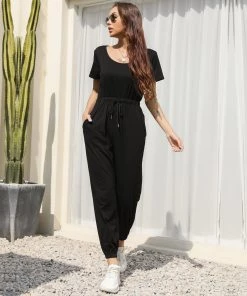 BFZY Black Tie-Waist Surplice Jumpsuit | Women