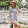 BFZY Grey & White Stripe Surplice Dress New In Clothing