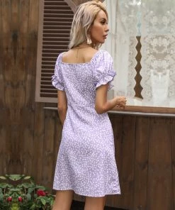 BFZY Purple Print Ruffle-Shoulder Dress New In Clothing