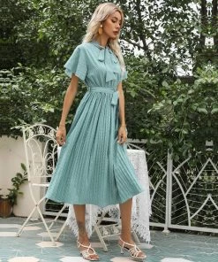 BFZY New In Clothing Smaibulun | Light Green & Color Printed Tie-Waist Midi Dress