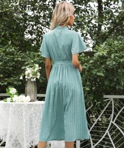 BFZY New In Clothing Smaibulun | Light Green & Color Printed Tie-Waist Midi Dress