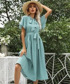 BFZY New In Clothing Smaibulun | Light Green & Color Printed Tie-Waist Midi Dress