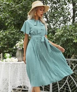 BFZY New In Clothing Smaibulun | Light Green & Color Printed Tie-Waist Midi Dress