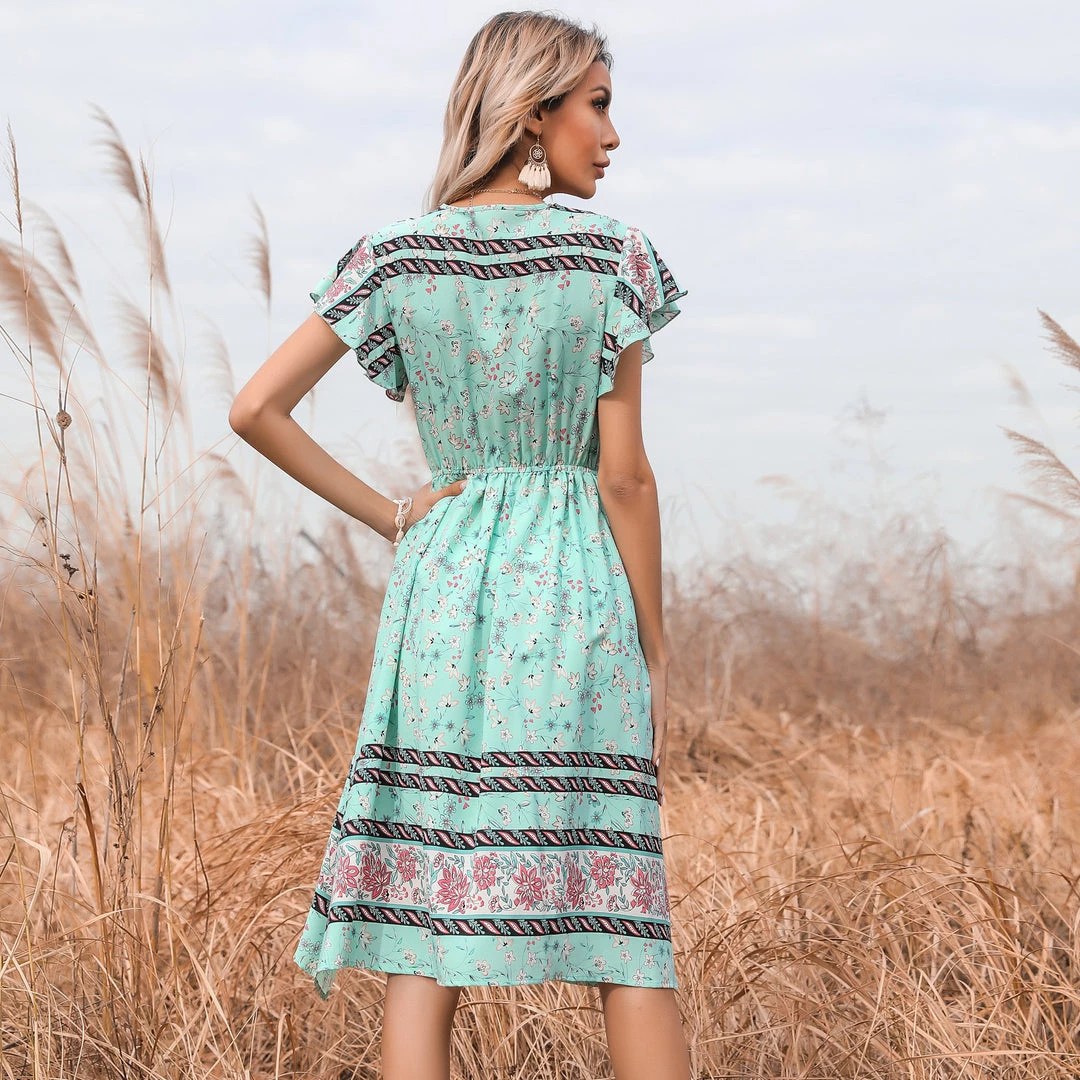 BFZY Smaibulun | Light Green Floral Print Button Front V-Neck Midi Dress New In Clothing 5 BFZY Smaibulun | Light Green Floral Print Button Front V-Neck Midi Dress New In Clothing