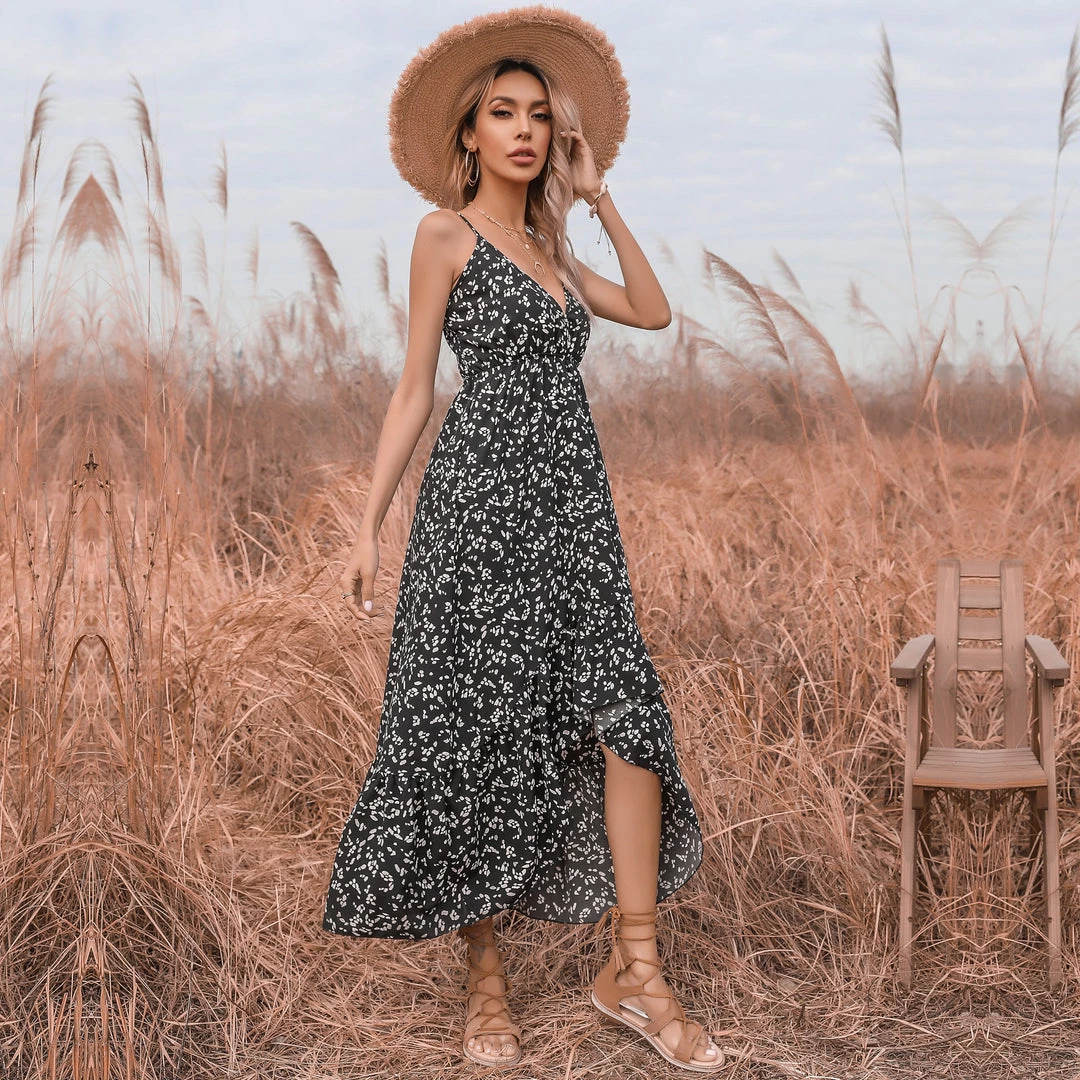 BFZY New In Clothing Smaibulun | Black Floral V-Neck Sleeveless Midi Dress 2 BFZY New In Clothing Smaibulun | Black Floral V-Neck Sleeveless Midi Dress