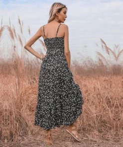 BFZY New In Clothing Smaibulun | Black Floral V-Neck Sleeveless Midi Dress 10 BFZY New In Clothing Smaibulun | Black Floral V-Neck Sleeveless Midi Dress