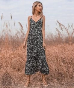 BFZY New In Clothing Smaibulun | Black Floral V-Neck Sleeveless Midi Dress 9 BFZY New In Clothing Smaibulun | Black Floral V-Neck Sleeveless Midi Dress