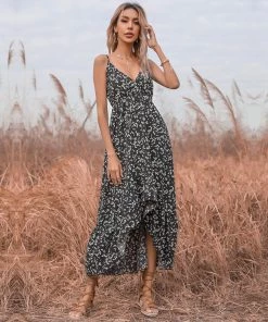 BFZY New In Clothing Smaibulun | Black Floral V-Neck Sleeveless Midi Dress 8 BFZY New In Clothing Smaibulun | Black Floral V-Neck Sleeveless Midi Dress