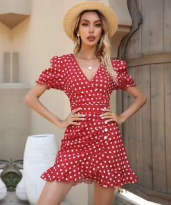 BFZY New In Clothing Smaibulun | Polka Dot Wrap Mini Dress
