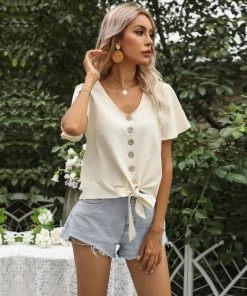 BFZY New In Clothing SMAIBULUN | Button-Front Cotton Blend Blouse - Women 10 BFZY New In Clothing SMAIBULUN | Button-Front Cotton Blend Blouse - Women