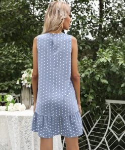 BFZY Smaibulun | Denim Blue & White Sleeveless Polka Dot Mini Dress New In Clothing
