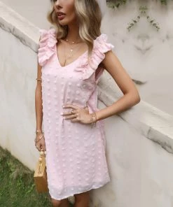 BFZY Smaibulun | Pink Ruffle Sleeveless Mini Dress New In Clothing