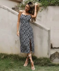 BFZY New In Clothing Smaibulun | Black Floral Sleeveless Midi Dress 8 BFZY New In Clothing Smaibulun | Black Floral Sleeveless Midi Dress