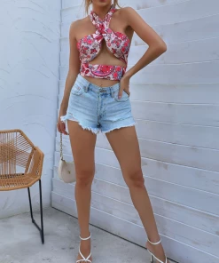 BFZY NEW ARRIVALS LINDSAY BUTTERFLY PRINT CROP TOP