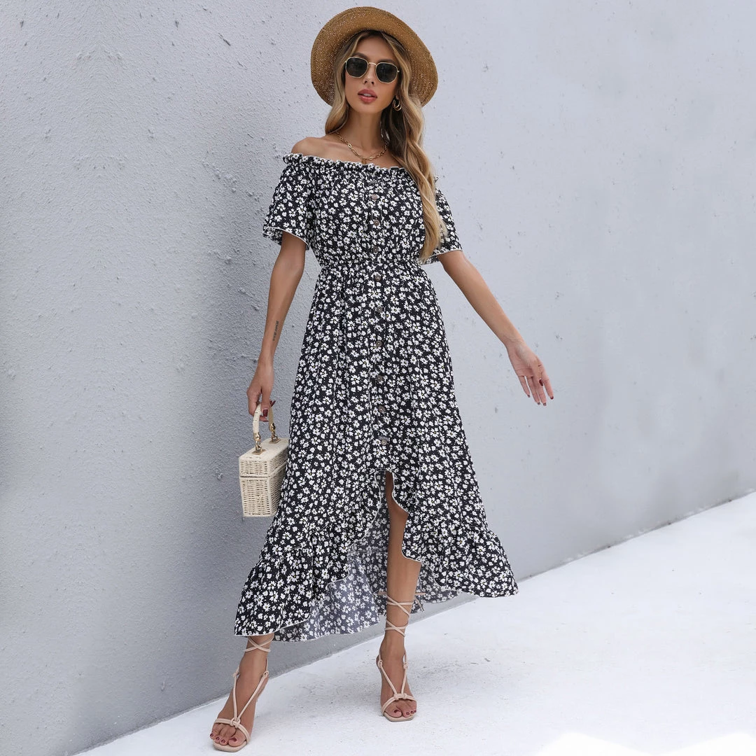 BFZY New In Clothing Smaibulun | Black Floral Off Shoulder Midi Dress 3 BFZY New In Clothing Smaibulun | Black Floral Off Shoulder Midi Dress