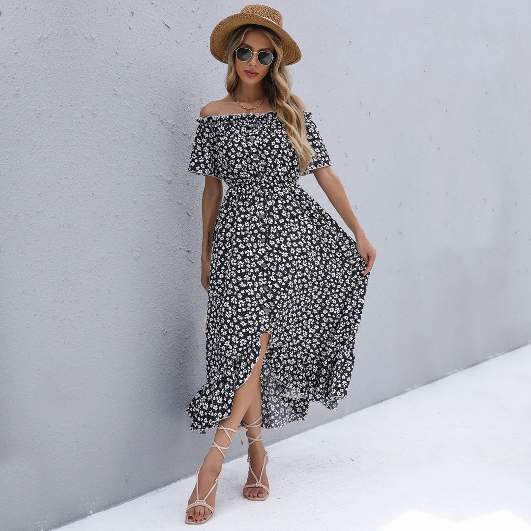 BFZY New In Clothing Smaibulun | Black Floral Off Shoulder Midi Dress 5 BFZY New In Clothing Smaibulun | Black Floral Off Shoulder Midi Dress