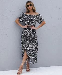 BFZY New In Clothing Smaibulun | Black Floral Off Shoulder Midi Dress 16 BFZY New In Clothing Smaibulun | Black Floral Off Shoulder Midi Dress