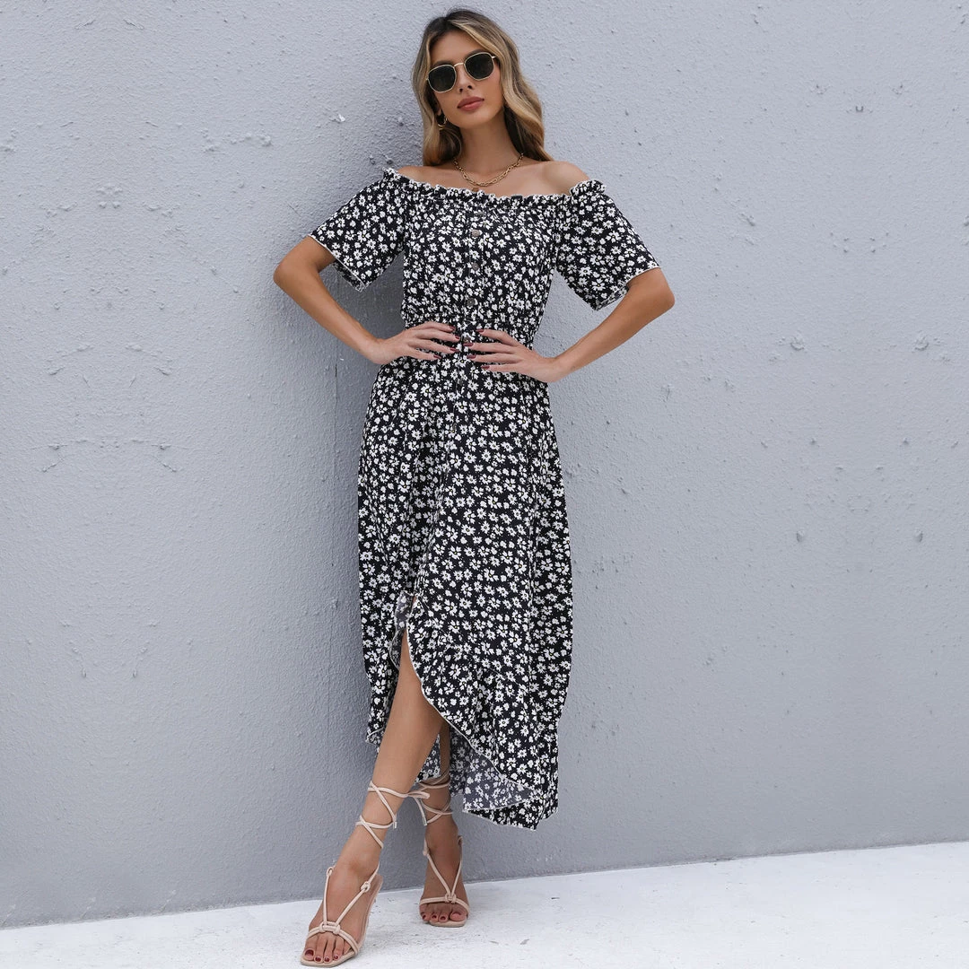 BFZY New In Clothing Smaibulun | Black Floral Off Shoulder Midi Dress 8 BFZY New In Clothing Smaibulun | Black Floral Off Shoulder Midi Dress