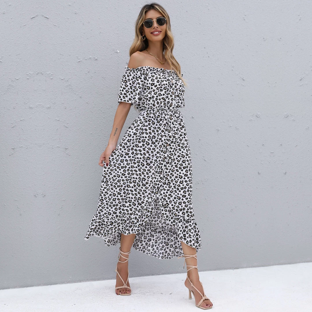 BFZY New In Clothing Smaibulun | Black Floral White Base Off Shoulder Midi Dress 5 BFZY New In Clothing Smaibulun | Black Floral White Base Off Shoulder Midi Dress