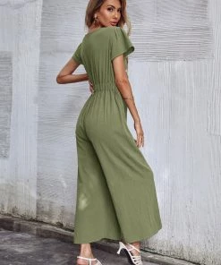 BFZY New In Clothing TOMMY BOW LINEN BLEND JUMPSUIT - ARMY GREEN 10 BFZY New In Clothing TOMMY BOW LINEN BLEND JUMPSUIT - ARMY GREEN