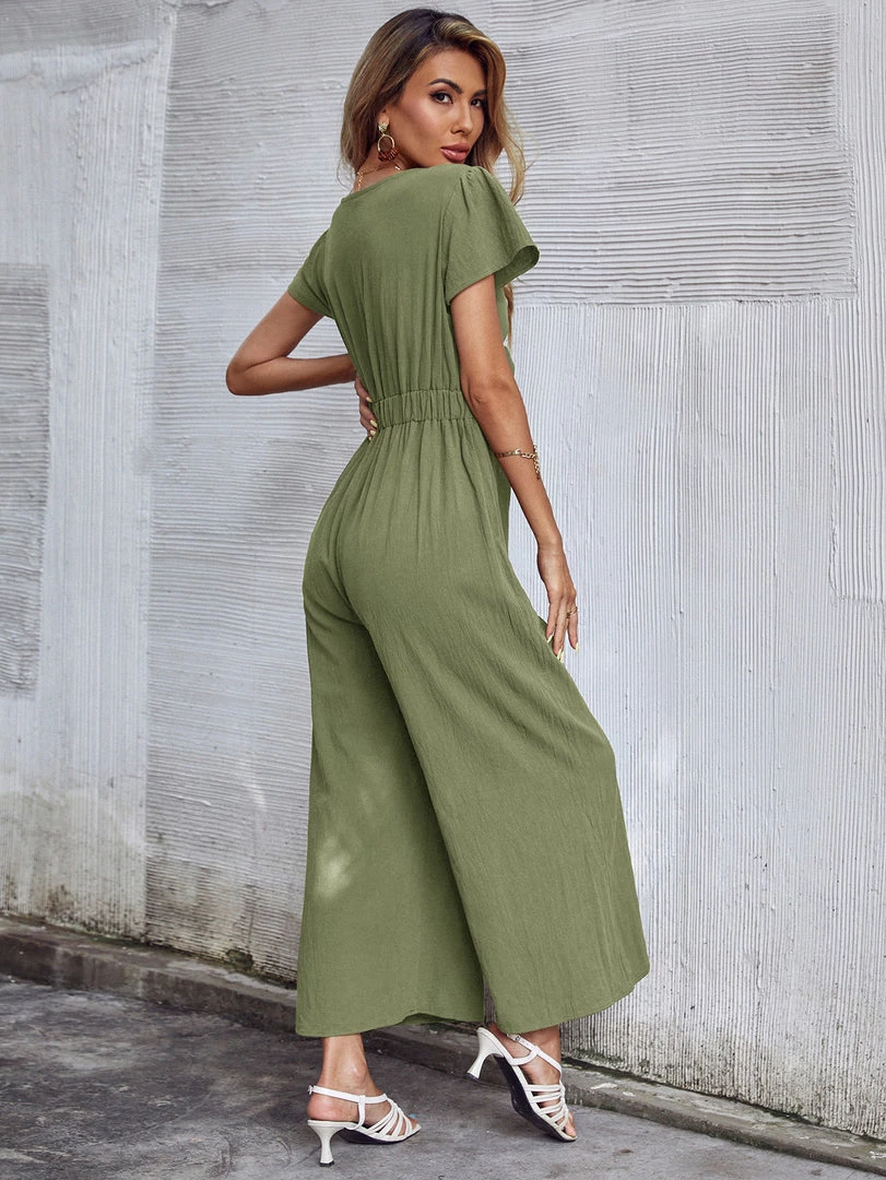 BFZY New In Clothing TOMMY BOW LINEN BLEND JUMPSUIT - ARMY GREEN 4 BFZY New In Clothing TOMMY BOW LINEN BLEND JUMPSUIT - ARMY GREEN