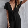 BFZY NEW ARRIVALS TOMMY BOW LINEN BLEND JUMPSUIT - BLACK