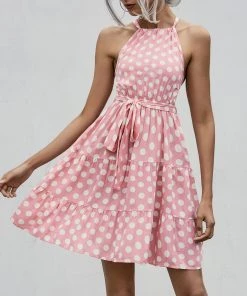 BBYS Polka Dot Tie-Waist Halter Dress - Pink 7 BBYS Polka Dot Tie-Waist Halter Dress - Pink