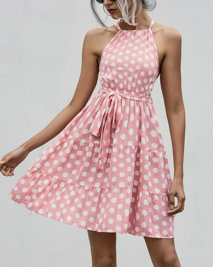 BBYS Polka Dot Tie-Waist Halter Dress - Pink 3 BBYS Polka Dot Tie-Waist Halter Dress - Pink