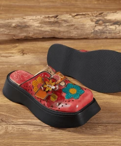 JF SOFFIA | GEOMETRY PERFORATED RED LEATHER MULE 12 JF SOFFIA | GEOMETRY PERFORATED RED LEATHER MULE