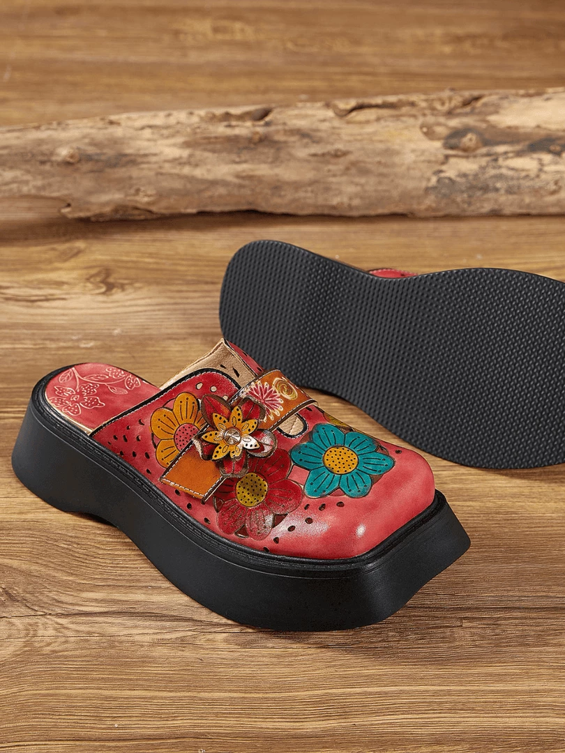 JF SOFFIA | GEOMETRY PERFORATED RED LEATHER MULE 6 JF SOFFIA | GEOMETRY PERFORATED RED LEATHER MULE