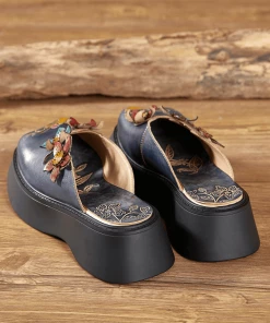 JF SOFFIA | BLOOMING EMBOSSED NAVY LEATHER CLOG NEW ARRIVALS 12 JF SOFFIA | BLOOMING EMBOSSED NAVY LEATHER CLOG NEW ARRIVALS