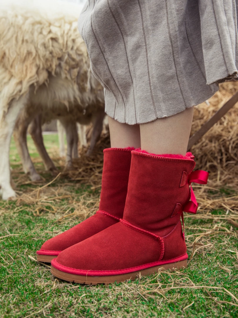 XH NEW ARRIVALS SMAIBULUN UGG™ | Double-Bow Back Ribbon Suede Boots - Crimson 6 XH NEW ARRIVALS SMAIBULUN UGG™ | Double-Bow Back Ribbon Suede Boots - Crimson