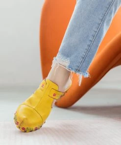 SOFFIA | FLORAL EMBOSSED YELLOW GENUINE LEATHER CLOG NEW ARRIVALS