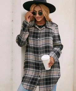 YBL New In Clothing Smaibulun | Gingham Button-Up Shirt Jacket - Black 10 YBL New In Clothing Smaibulun | Gingham Button-Up Shirt Jacket - Black