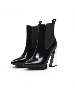 Jady Rose JadyRose | Mirror Triangle Heel Genuine Leather Chelsea Boot New In Shoes