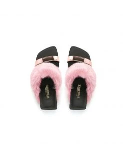Jady Rose JadyRose | Faux Fur Strap Leather Wedge Sandal - Baby Pink 10 Jady Rose JadyRose | Faux Fur Strap Leather Wedge Sandal - Baby Pink