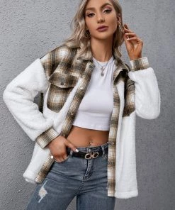 YBL Smaibulun | Plaid-Contrast Pocket Button-Up Jacket